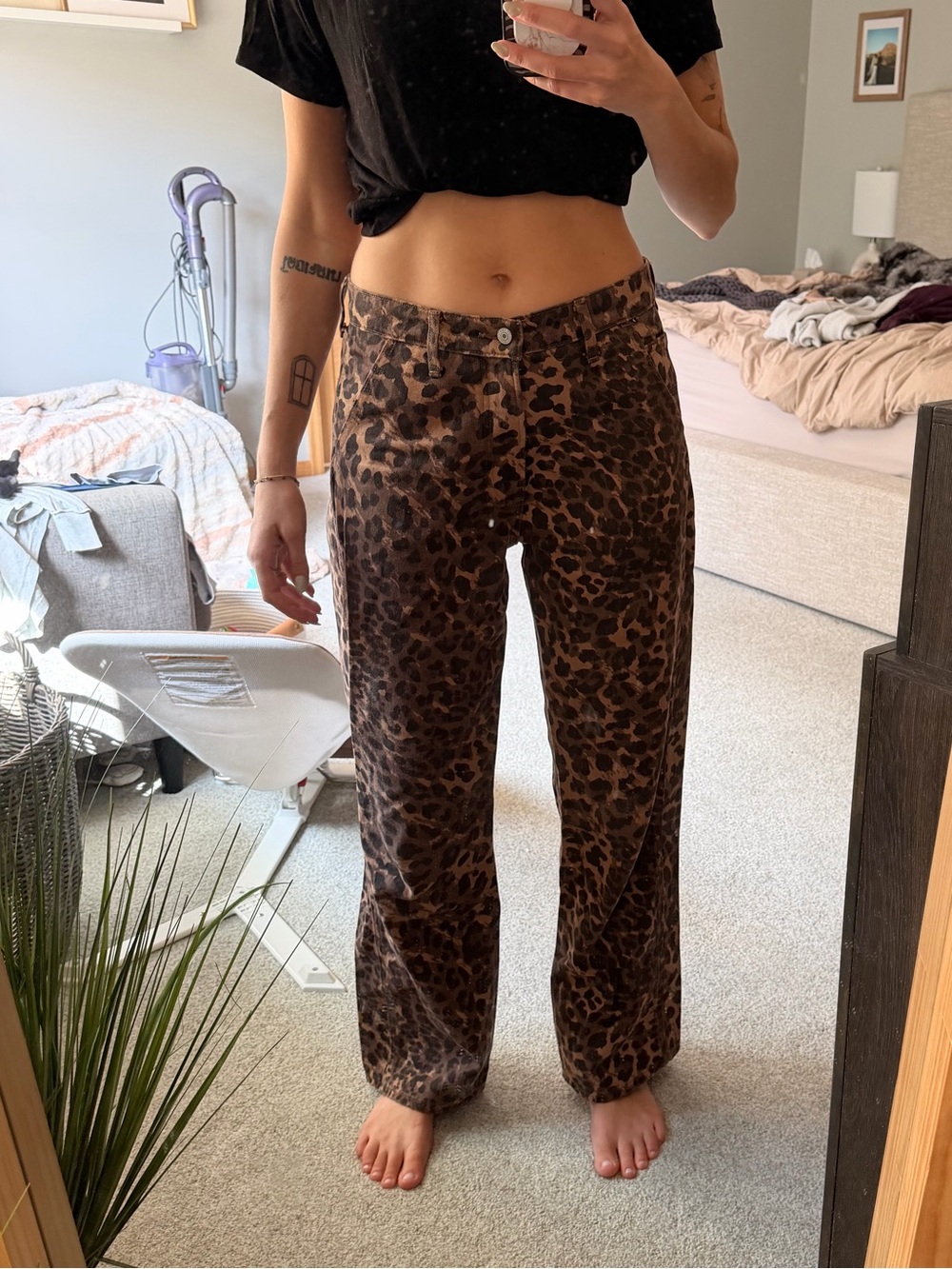 Abercrombie & Fitch Mid Rise Leopard Print Pants - Brown/Cream